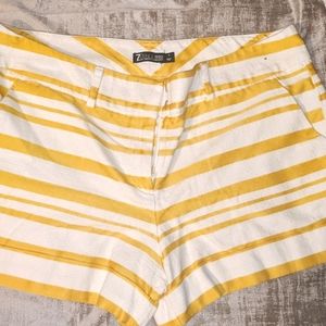 Women's Yellow and white striped shorts.